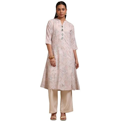 Soch Women's Linen Floral Regular Kurta (Cws5Ku61234_Beige