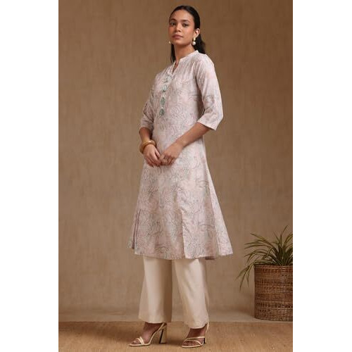 Soch Women's Linen Floral Regular Kurta (Cws5Ku61234_Beige