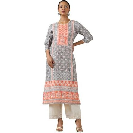 Soch Women's Rayon Botanical Regular Kurta (Ews5Ku61209_Grey