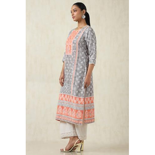 Soch Women's Rayon Botanical Regular Kurta (Ews5Ku61209_Grey