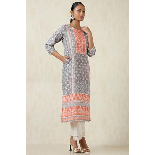Soch Women's Rayon Botanical Regular Kurta (Ews5Ku61209_Grey