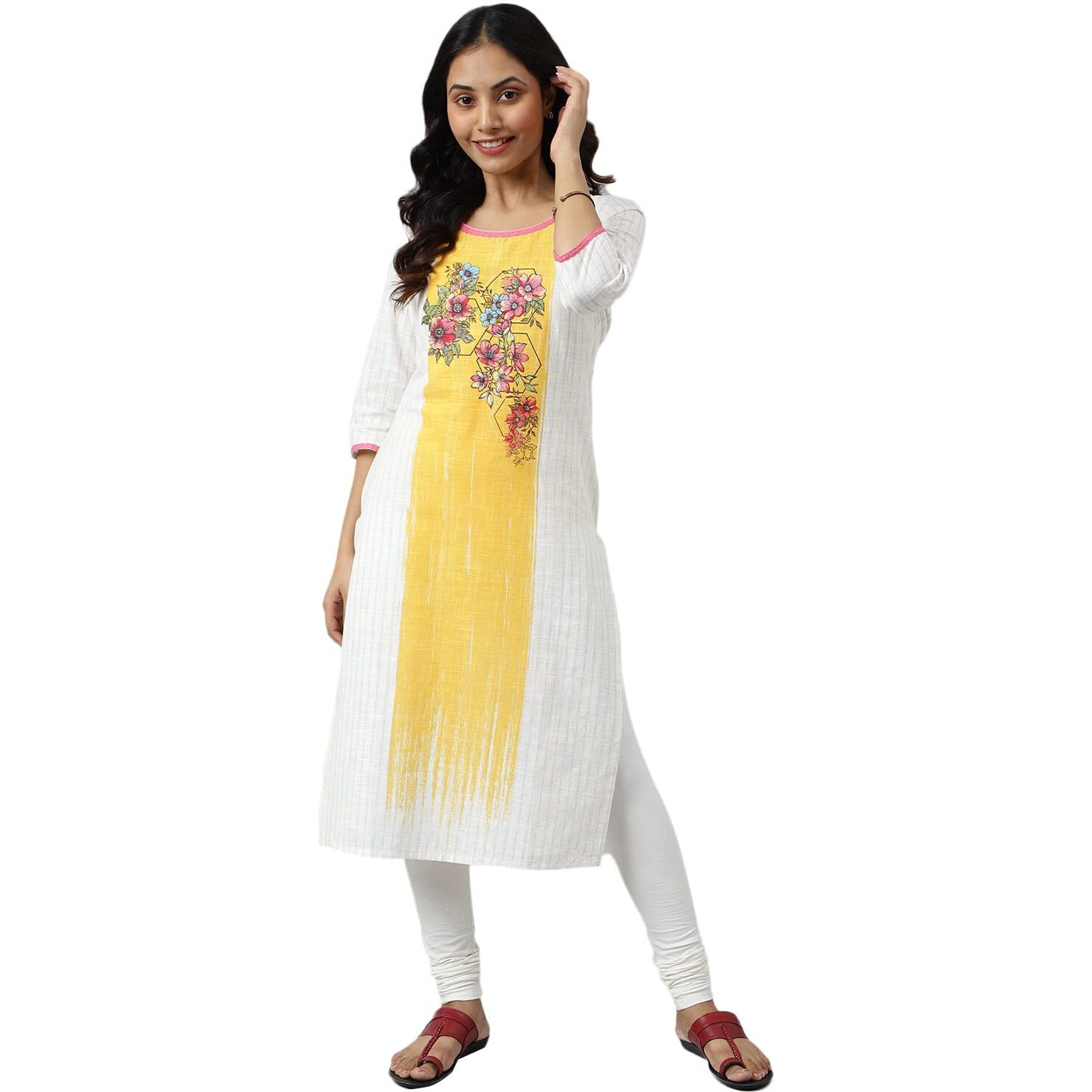 Aurelia Women Cream Cotton Floral Printed Straight Kurta_22Aua13546-504526_Xs