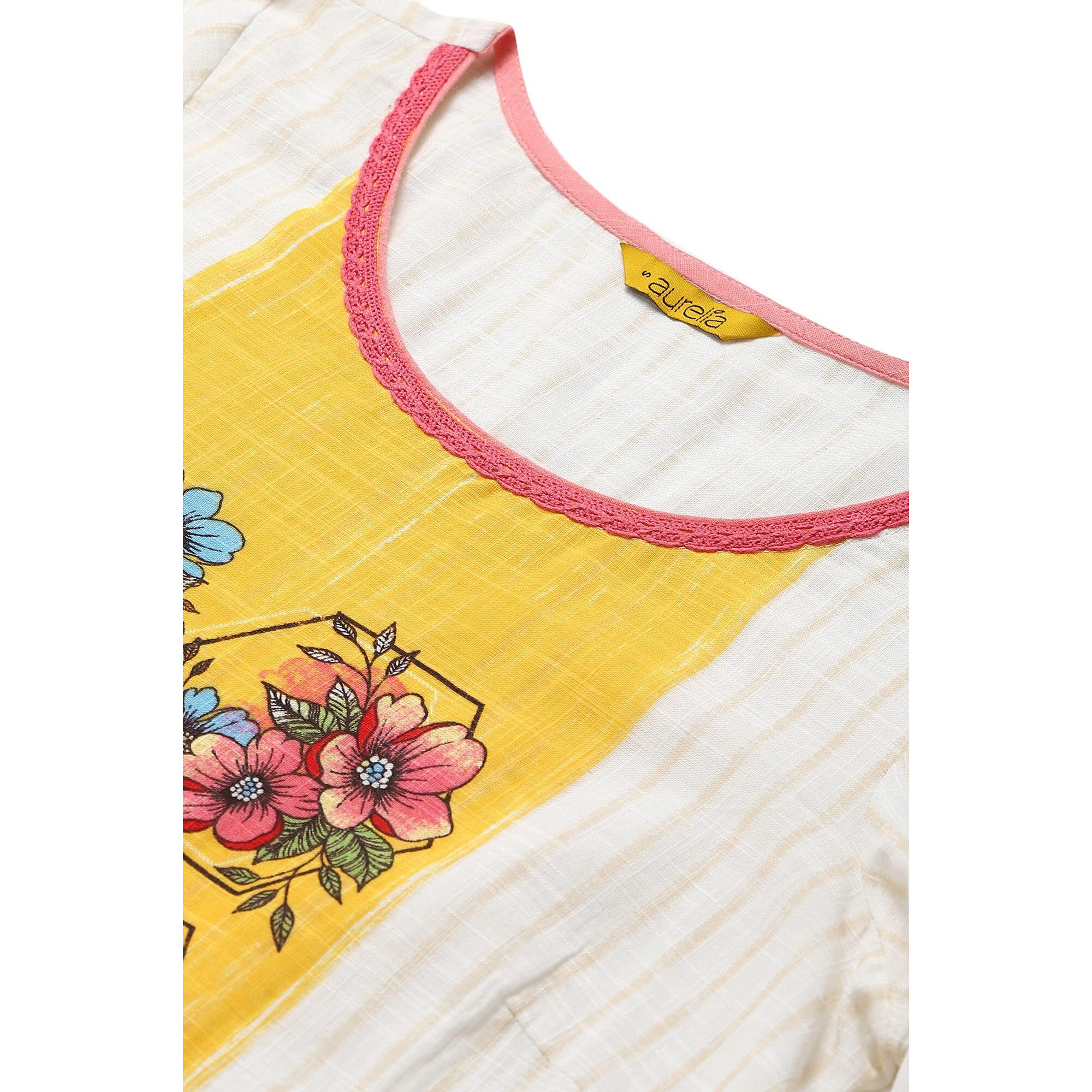 Aurelia Women Cream Cotton Floral Printed Straight Kurta_22Aua13546-504526_Xs