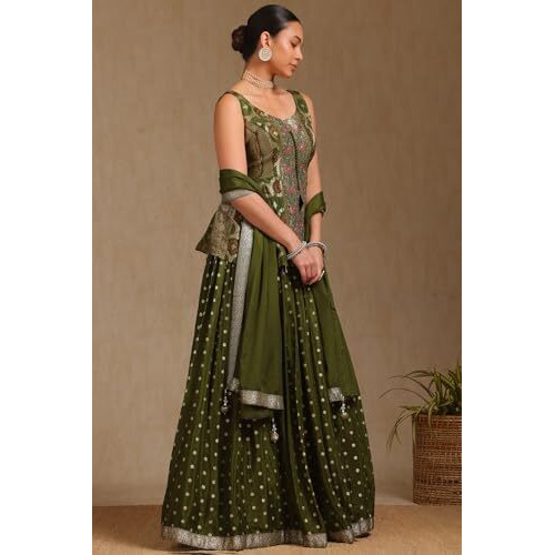 Soch Women's Brocade Lehenga Choli (Ows5Cd21745_Dark Green_Xl)