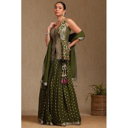 Soch Women's Brocade Lehenga Choli (Ows5Cd21745_Dark Green_Xl)