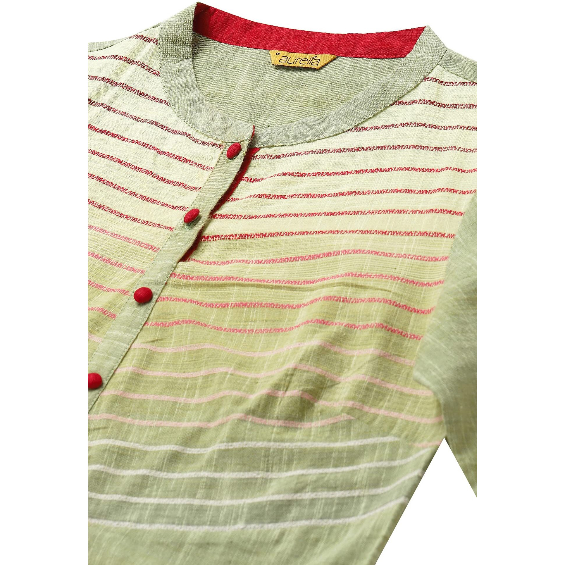 Aurelia Women Cotton Pear Sorbet Dobby Geometric Yarn Dyed Straight Fit Kurta_22Aua13548-702880_S, Green