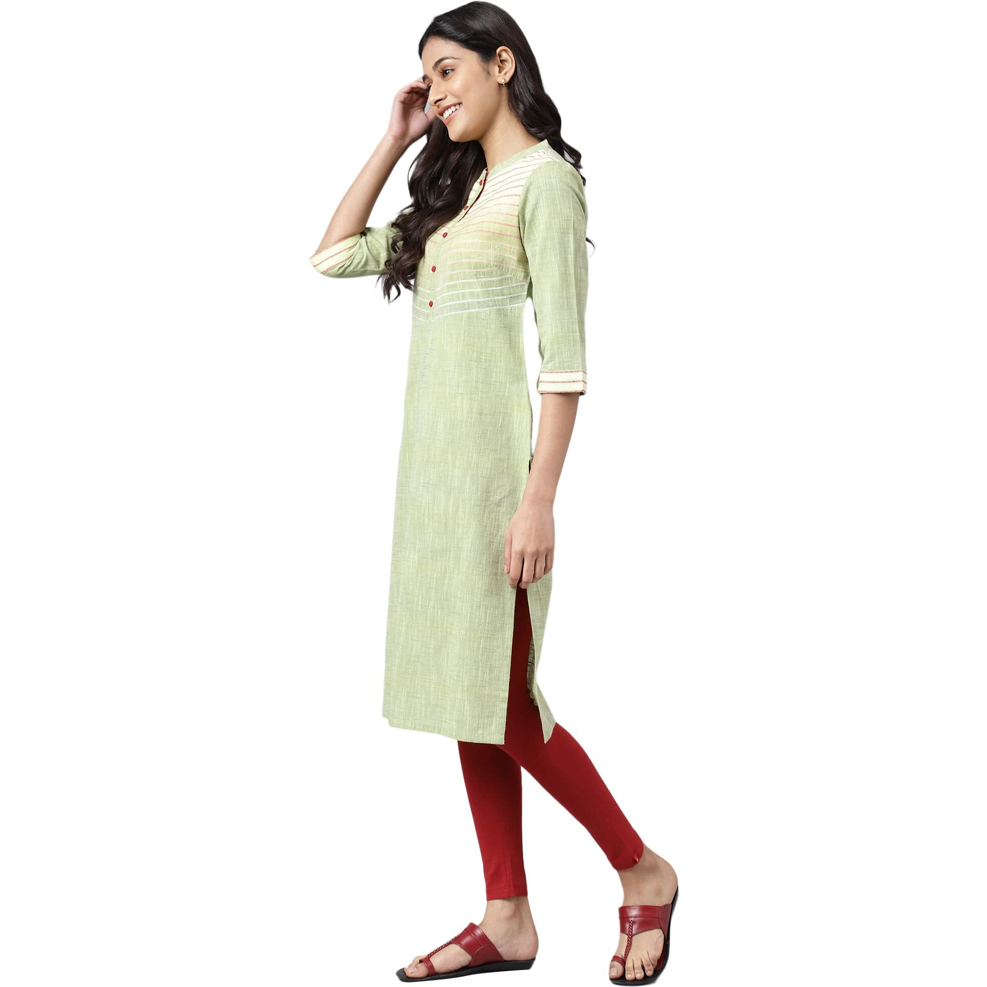 Aurelia Women Cotton Pear Sorbet Dobby Geometric Yarn Dyed Straight Fit Kurta_22Aua13548-702880_S, Green