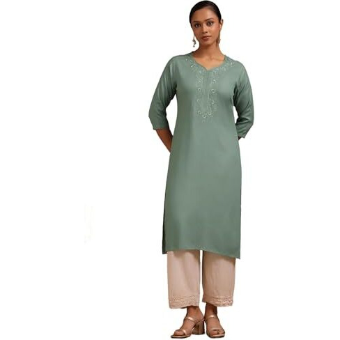 Soch Women's Rayon Embroidered Regular Kurta (Cws5Ku61364_Turquoise Blue