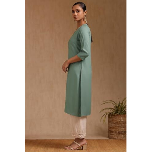 Soch Women's Rayon Embroidered Regular Kurta (Cws5Ku61364_Turquoise Blue