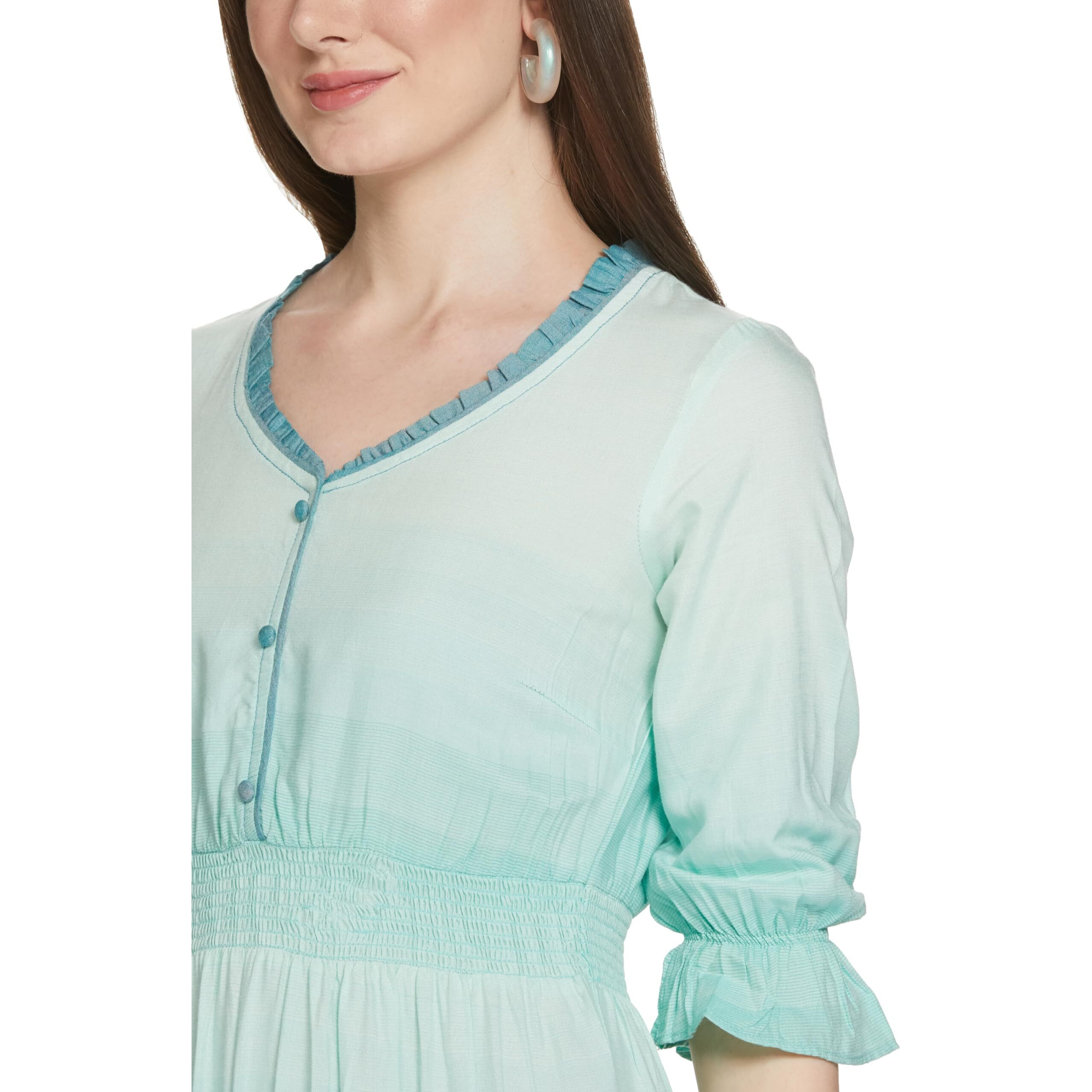 Aurelia Women's Lichen Rayon Geometric Yarn Dyed A-Line Dress_22Aua13564-703884_S Blue_S
