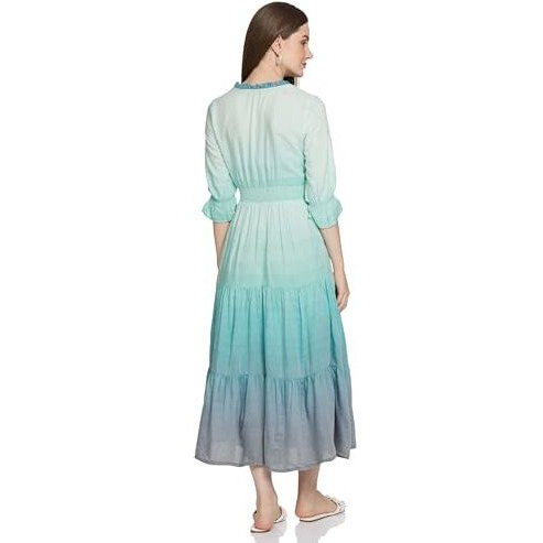 Aurelia Women Lichen Rayon Geometric Yarn Dyed A-Line Dress_22Aua13564-703884_Xl Blue