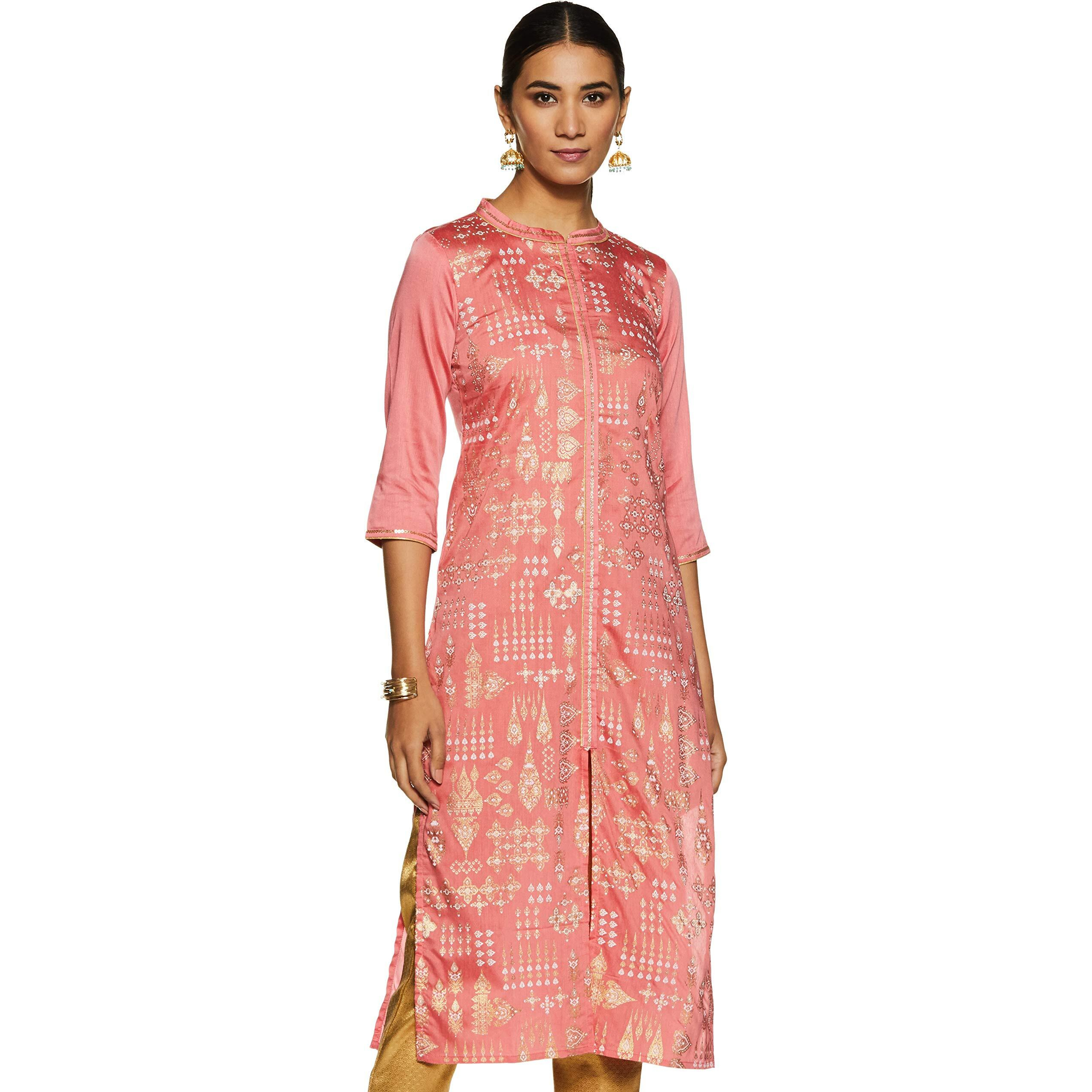 Aurelia Women's Rayon Straight Kurta (20Fea11328-501395_ Pink_ Small)