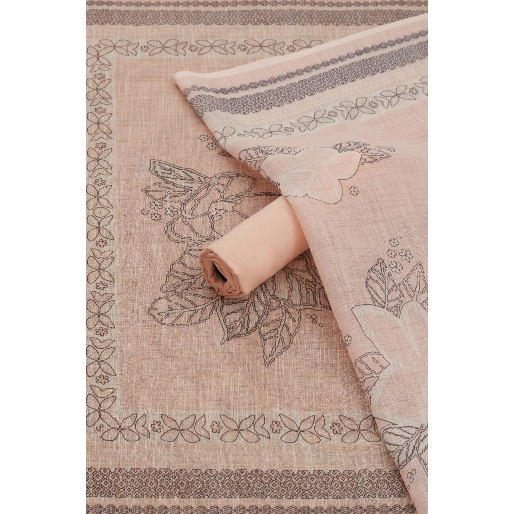 Soch Womens Pink Linen Foil Print Unstitch Dress Material With Thread Work