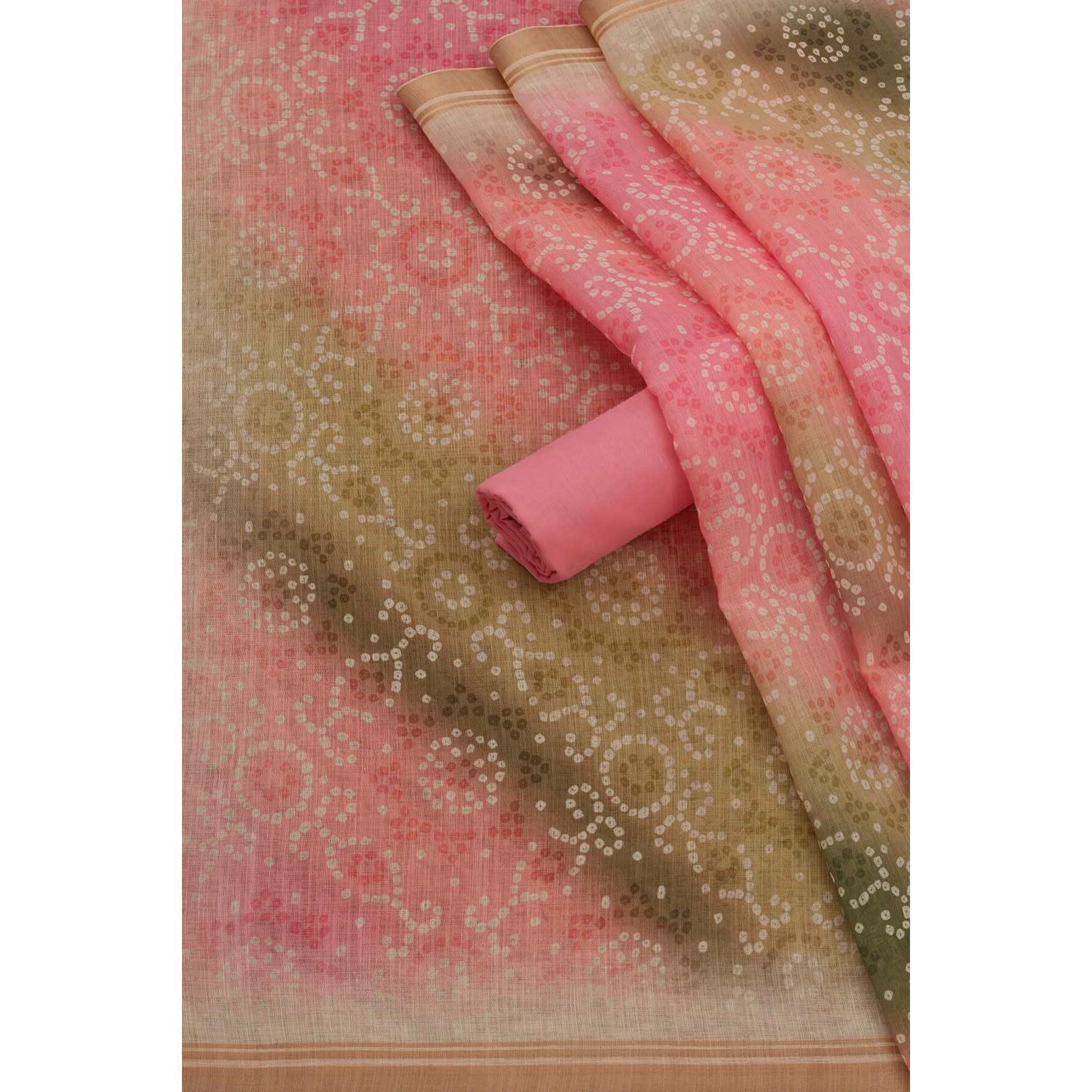 Soch Womens Pink Linen Bandhani Print Unstitch Dress Material With Mirror