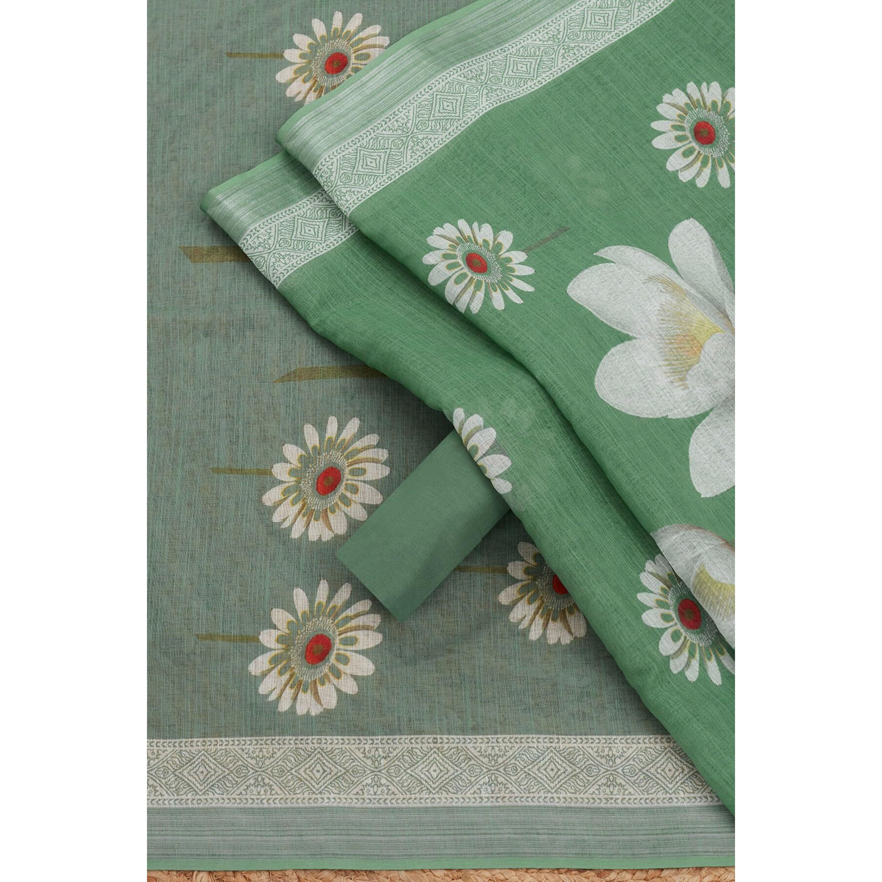 Soch Womens Green Cotton Striped Unstitch Dress Material With Zari