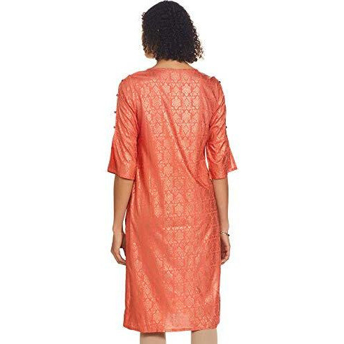 Aurelia Women's Rayon Straight Kurta (20Fea11330-501387_ Peach_ X-Large)