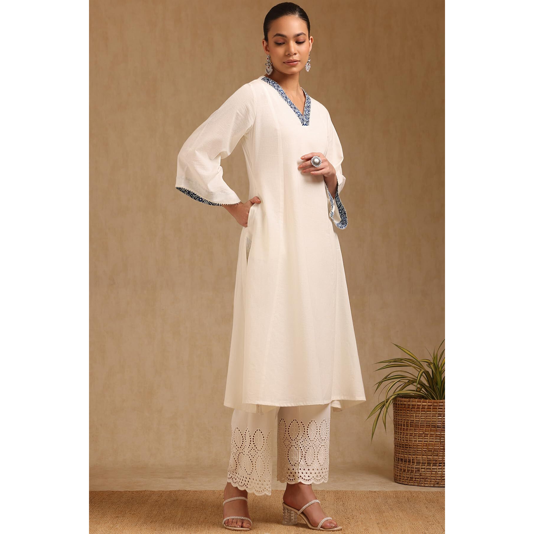 Soch Women's Pure Cotton Solid Regular Kurta (Cws5Ku61399_Off White