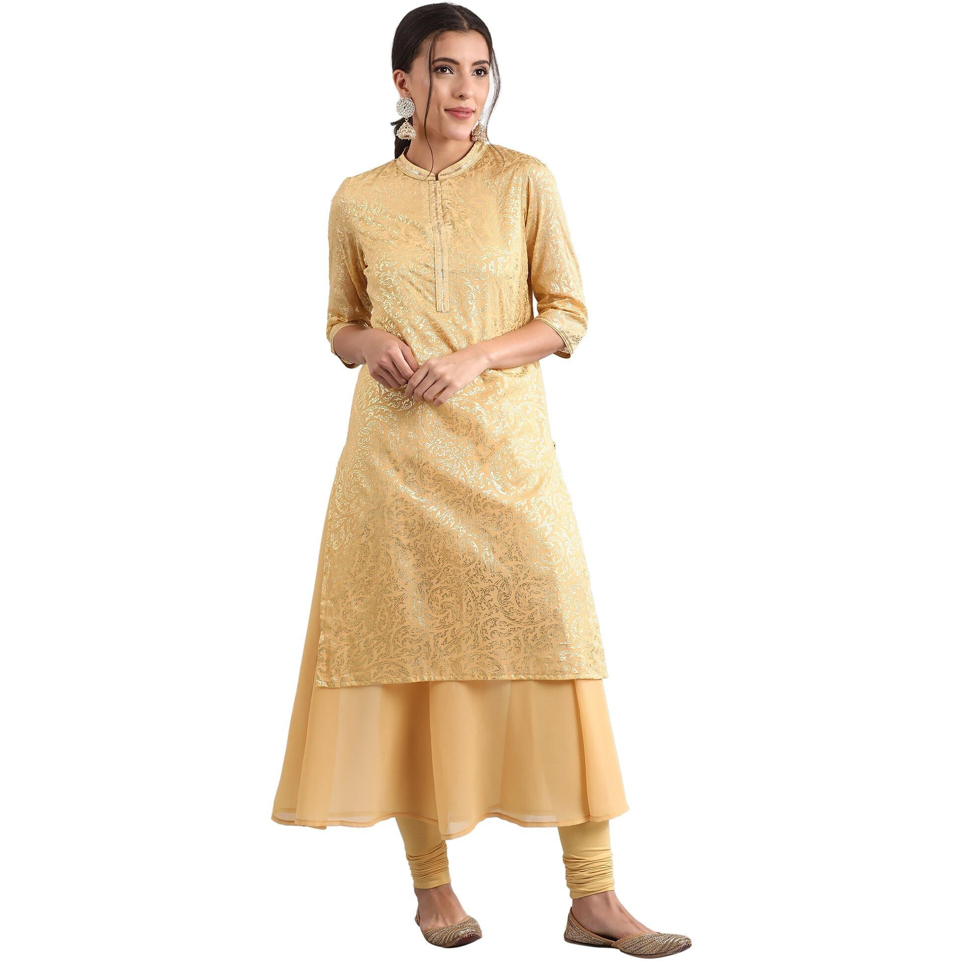 Aurelia Women's Chiffon Kurta (20Fea11339-501386_Gold_Small)