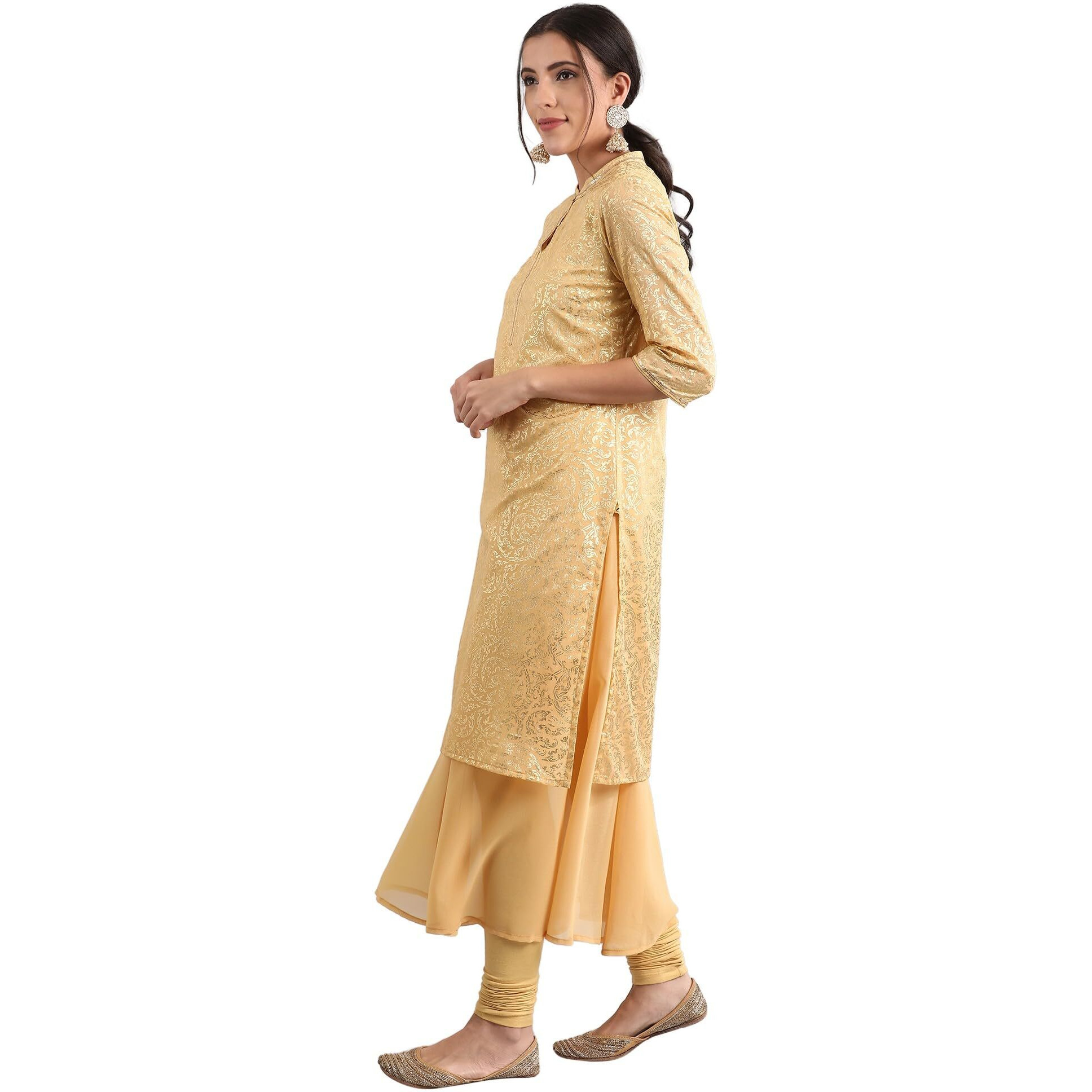 Aurelia Women's Chiffon Kurta (20Fea11339-501386_Gold_Small)