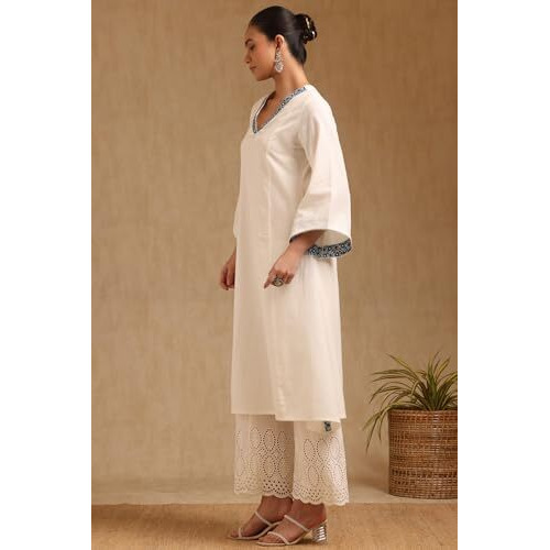 Soch Women's Pure Cotton Solid Regular Kurta (Cws5Ku61399_Off White