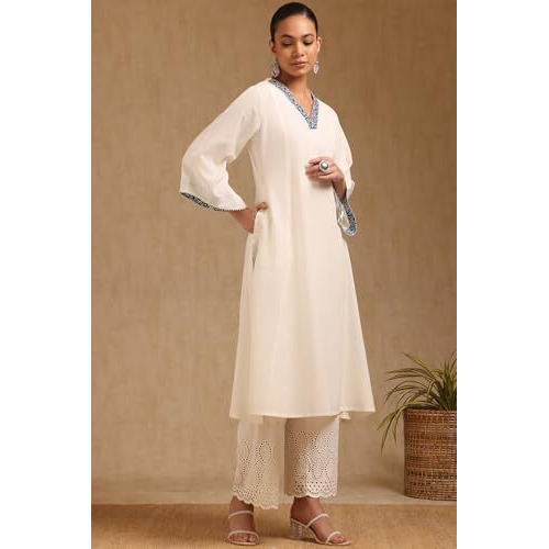 Soch Women's Pure Cotton Solid Regular Kurta (Cws5Ku61399_Off White
