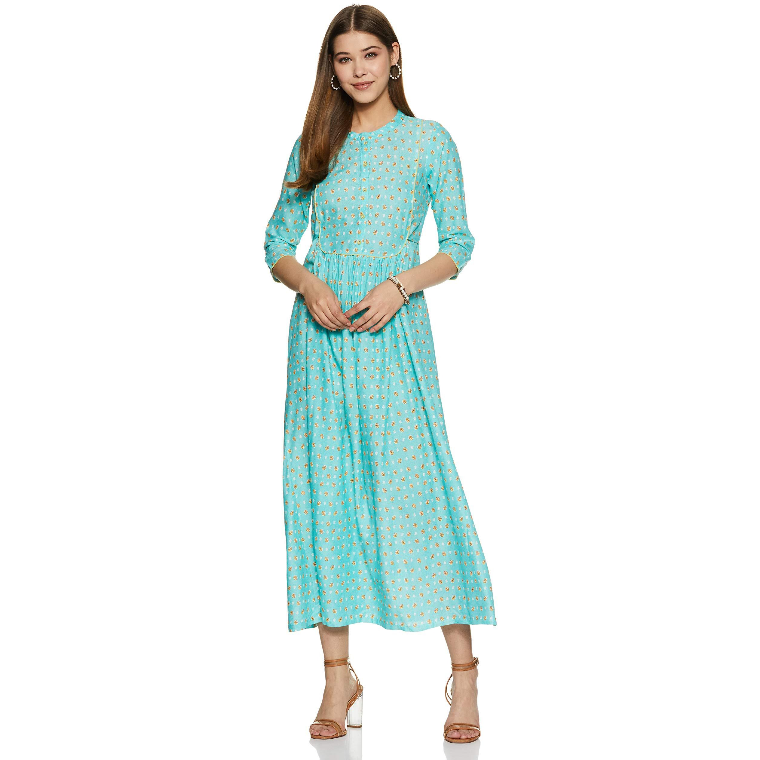 W For Woman Rayon A-Line Dress (20Fea11264-501313_Green_Medium)