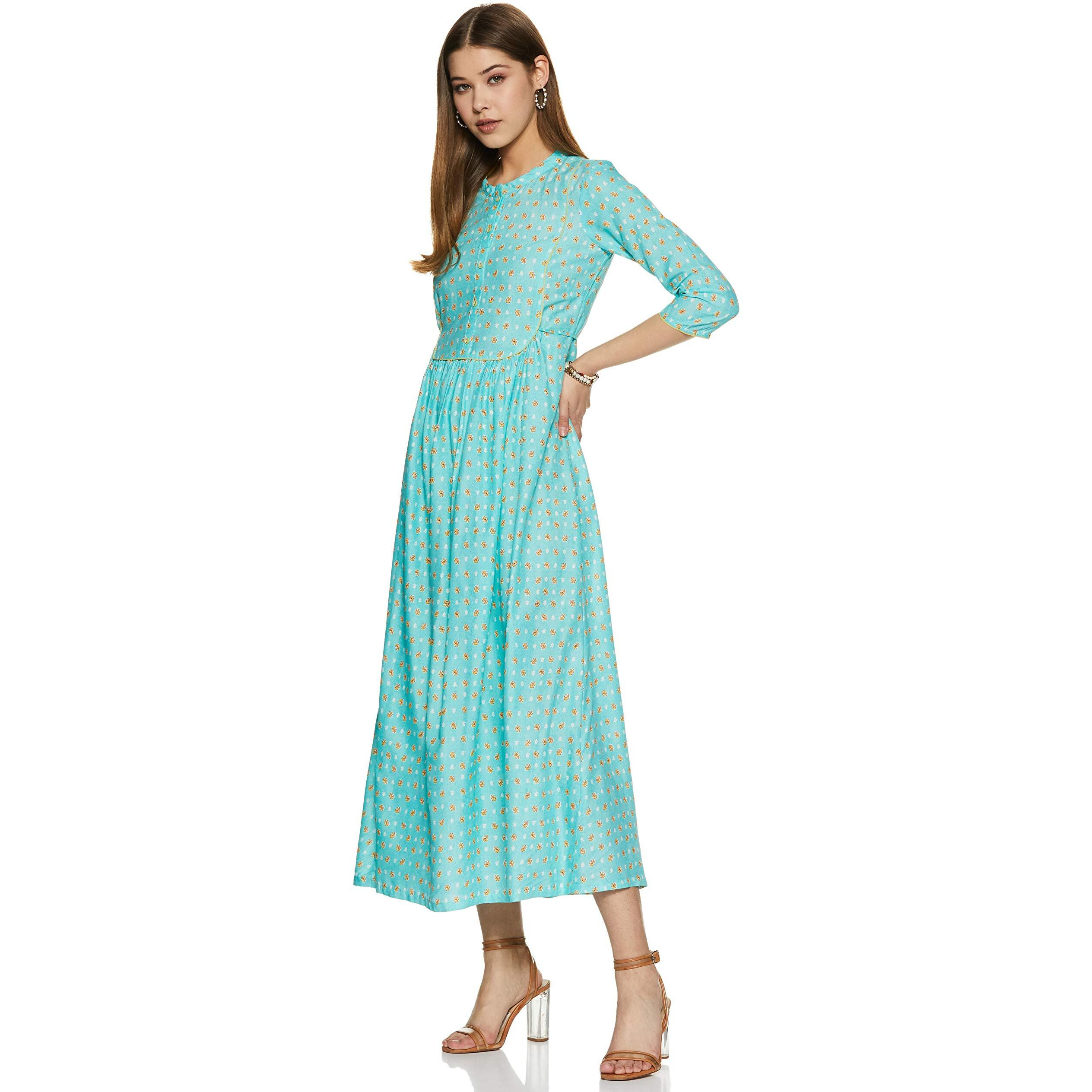 W For Woman Rayon A-Line Dress (20Fea11264-501313_Green_Medium)