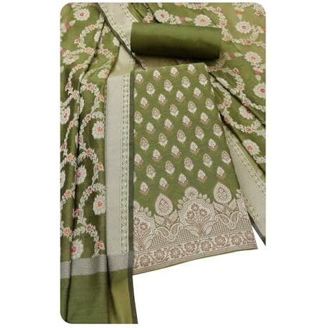 Soch Womens Light Green Chanderi Woven Design Unstitch Dress Material