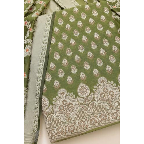 Soch Womens Light Green Chanderi Woven Design Unstitch Dress Material