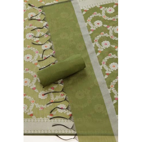 Soch Womens Light Green Chanderi Woven Design Unstitch Dress Material