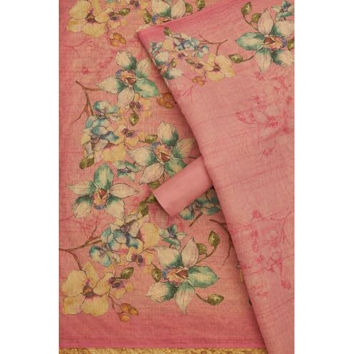 Soch Womens Onion Pink Linen Shimmer Floral Print Unstitch Dress Material With Zari