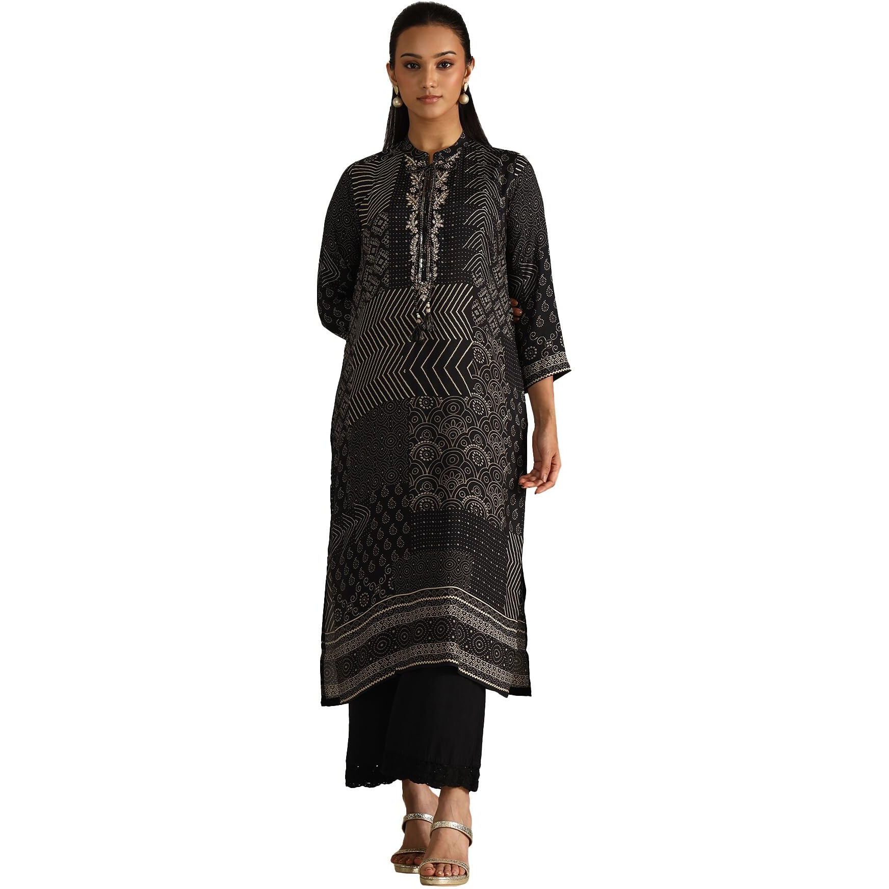 Soch Women's Muslin Regular Kurta (Rsd-Ews5Ku61300_Black