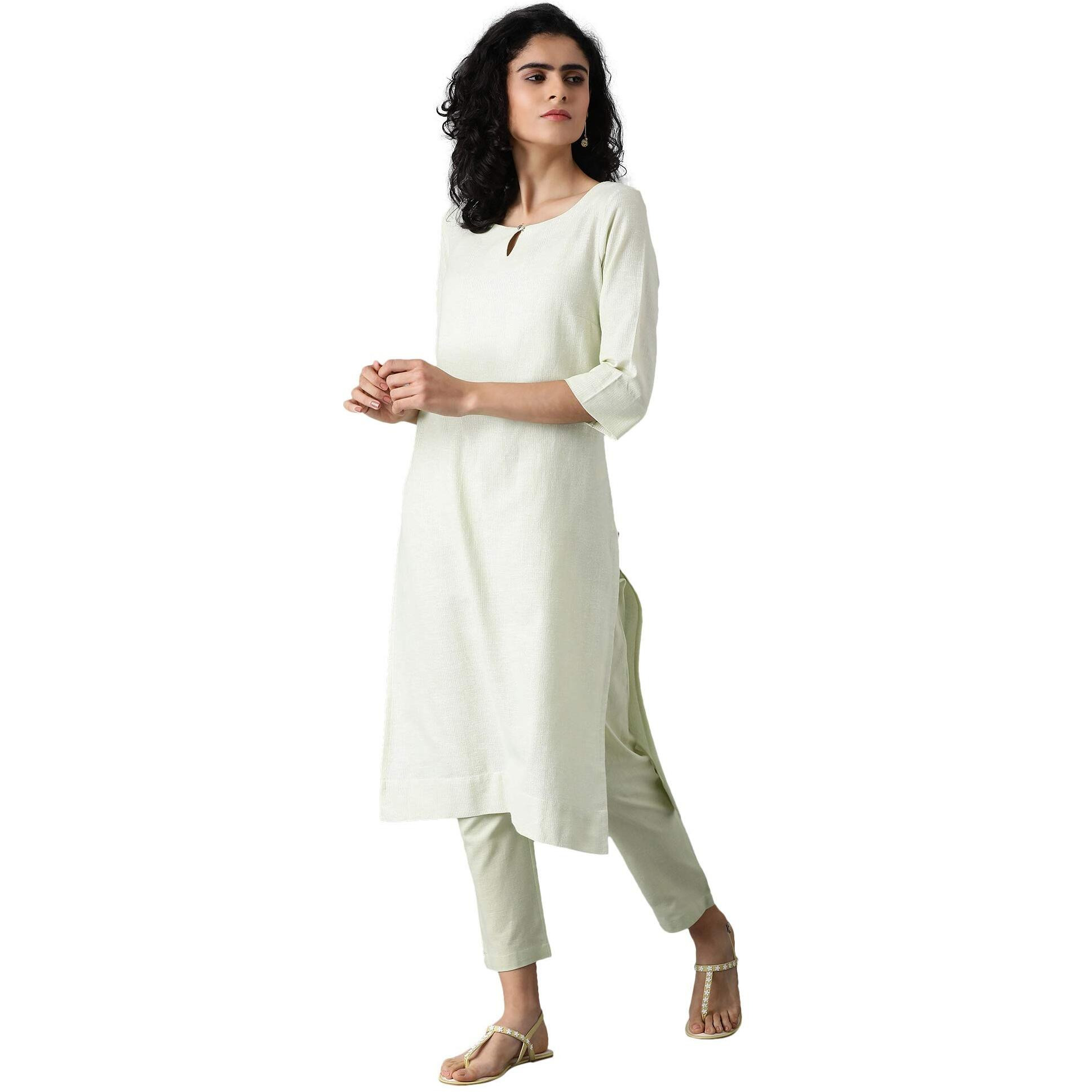 W For Woman Women's Cotton Kurta (20Few13354-311437_Green_16 (Xx-Large))