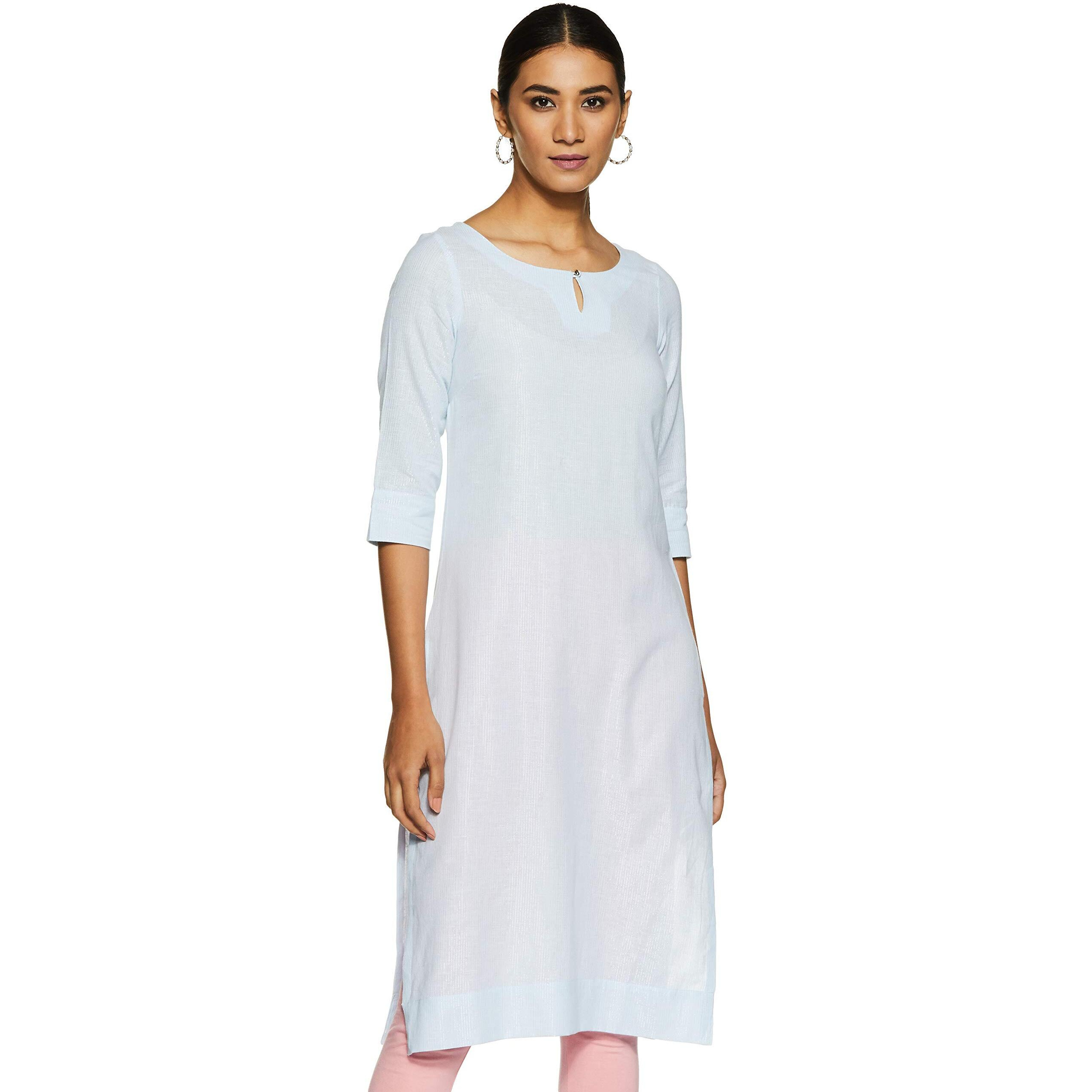 W For Woman Women's Cotton Kurta (20Few13354-311293_Blue_16 (Xx-Large))