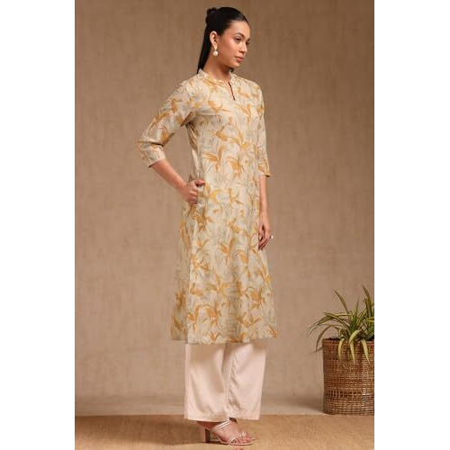 Soch Women's Pure Cotton Floral Regular Kurta (Cws5Ku61374_Mustard