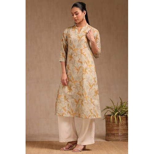 Soch Women's Pure Cotton Floral Regular Kurta (Cws5Ku61374_Mustard