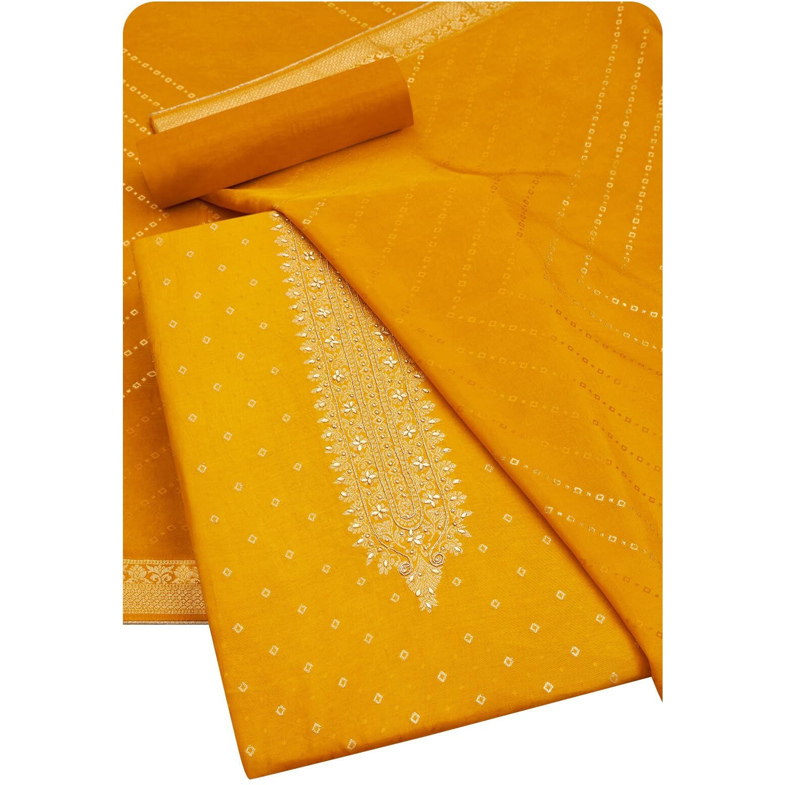 Soch Womens Yellow Silk Blend Zari Woven Unstitch Dress Material With Stone Work