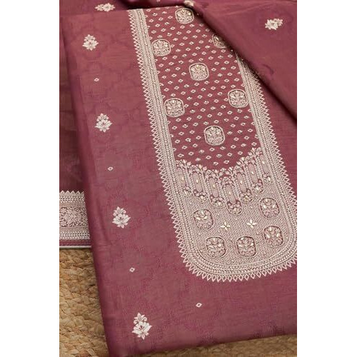 Soch Womens Onion Pink Silk Blend Woven Design Unstitch Dress Material With Stone Work