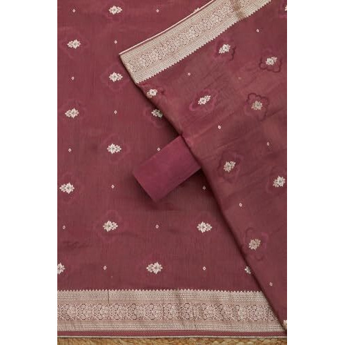 Soch Womens Onion Pink Silk Blend Woven Design Unstitch Dress Material With Stone Work