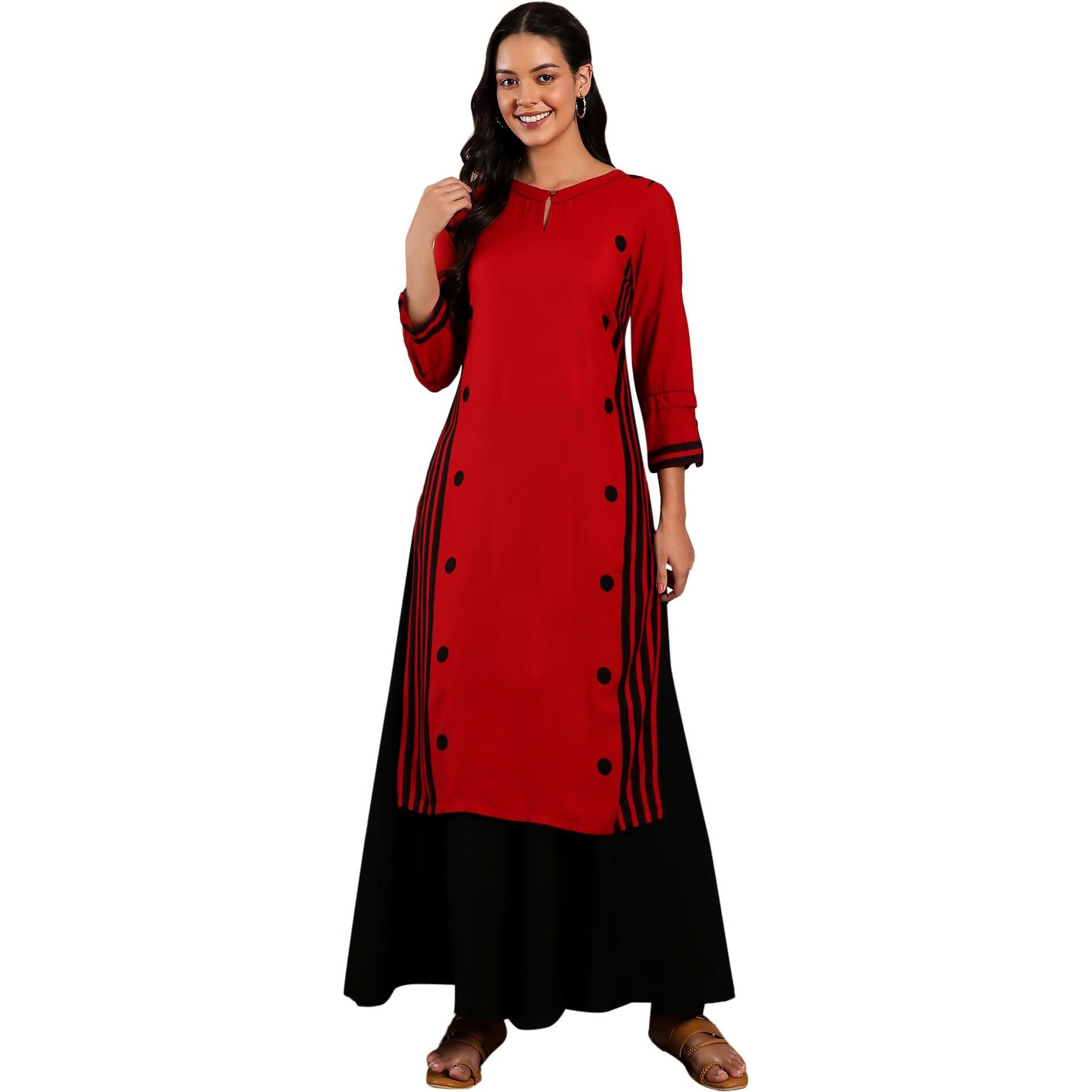 W For Woman Women's Rayon Kurta (20Few13228-113669_Red-Front_8 (Small))