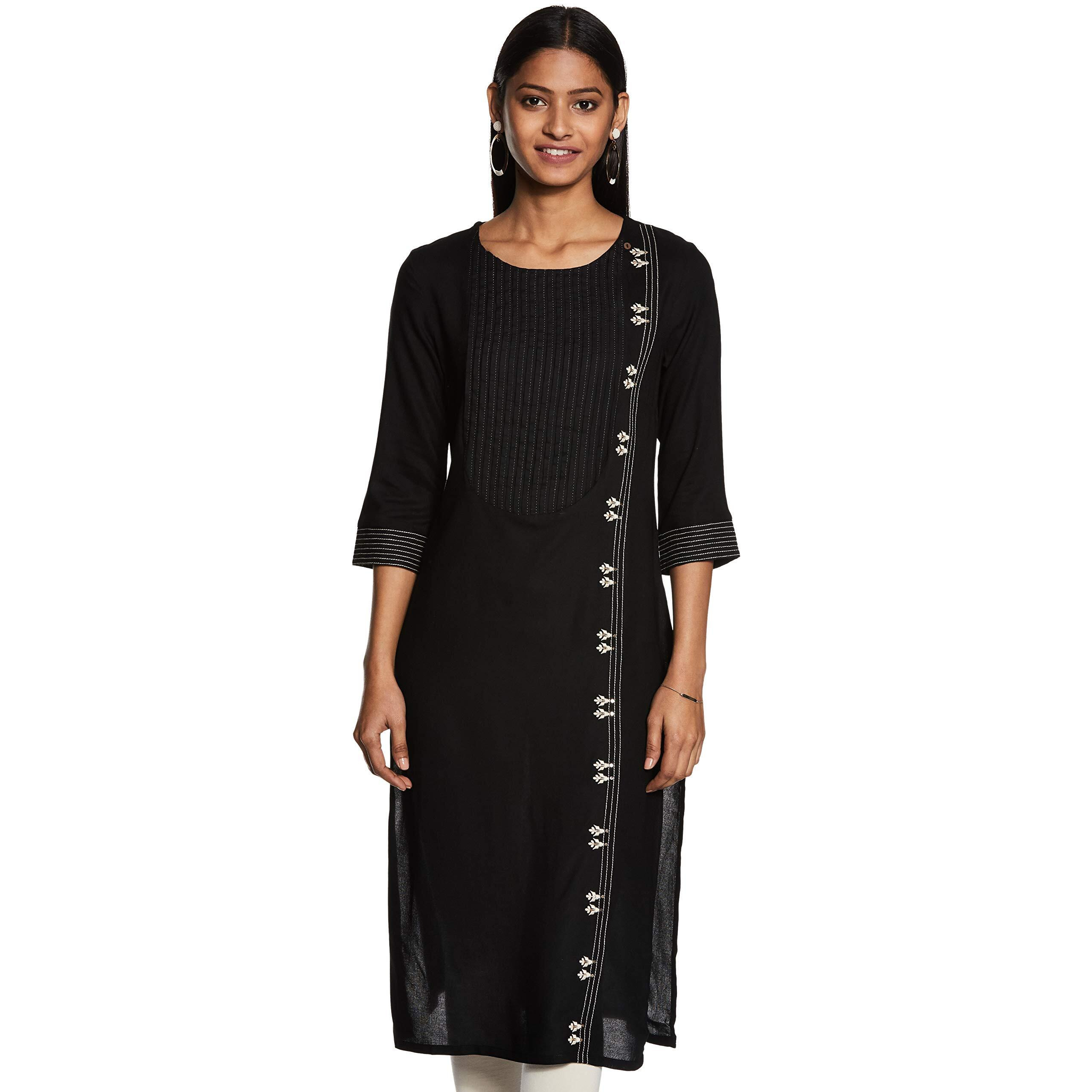 W For Woman Women's Rayon Kurta (20Few13246-213277_Black_6 (X-Small))