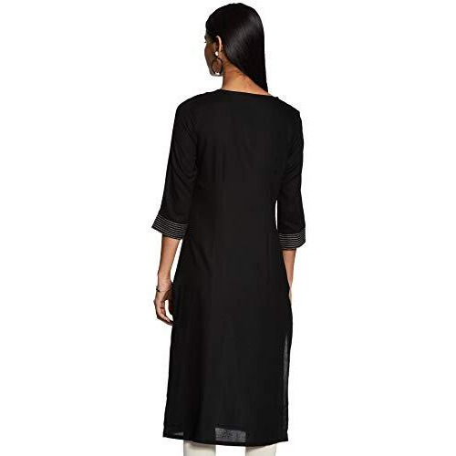 W For Woman Women's Rayon Kurta (20Few13246-213277_Black_6 (X-Small))