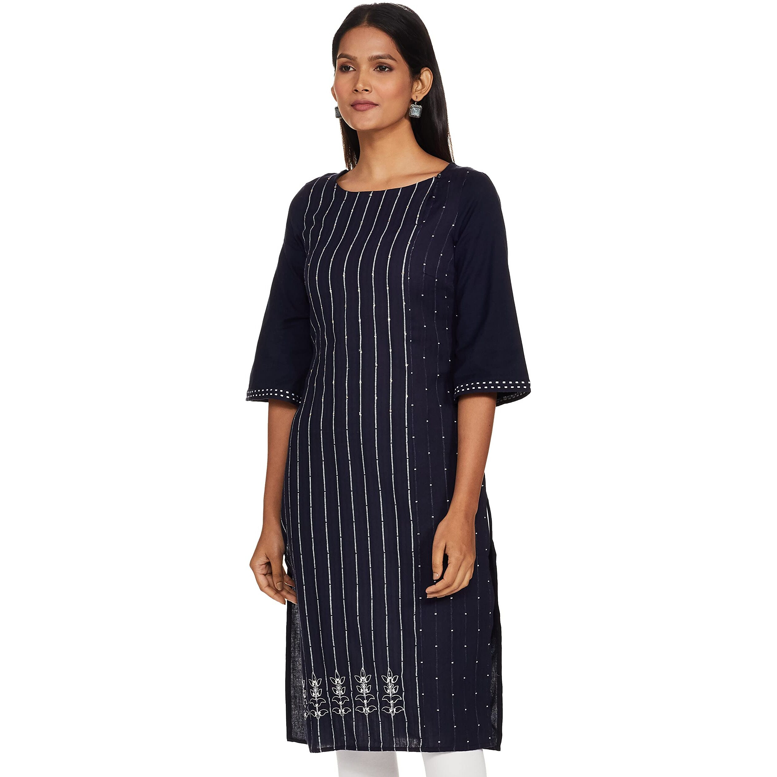 W For Woman Women's Cotton Straight Kurta (20Few13252-311451_ Navy_ 8 (Small))