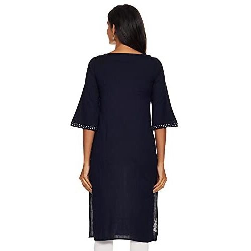 W For Woman Women's Cotton Straight Kurta (20Few13252-311451_ Navy_ 8 (Small))