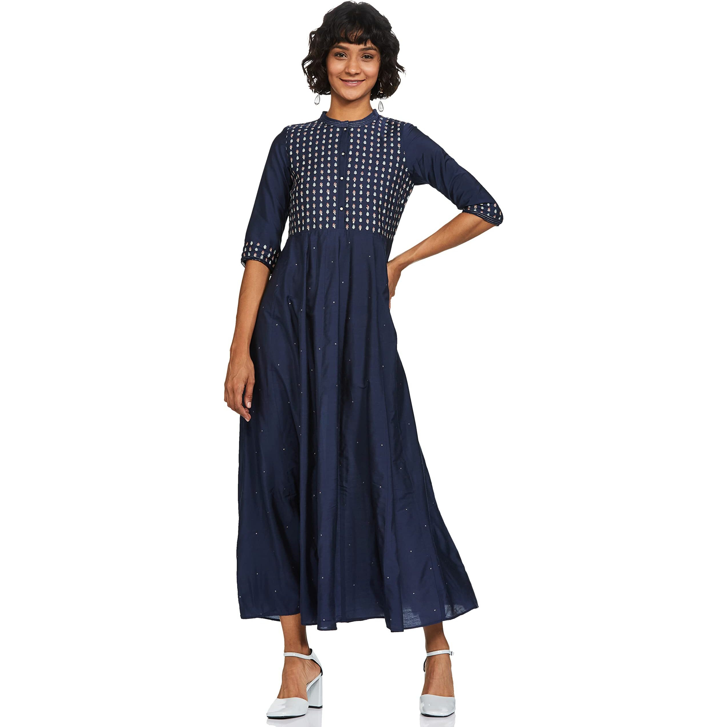 W For Woman Rayon A-Line Dress (20Few12214-113179_Blue_16 (Xx-Large))