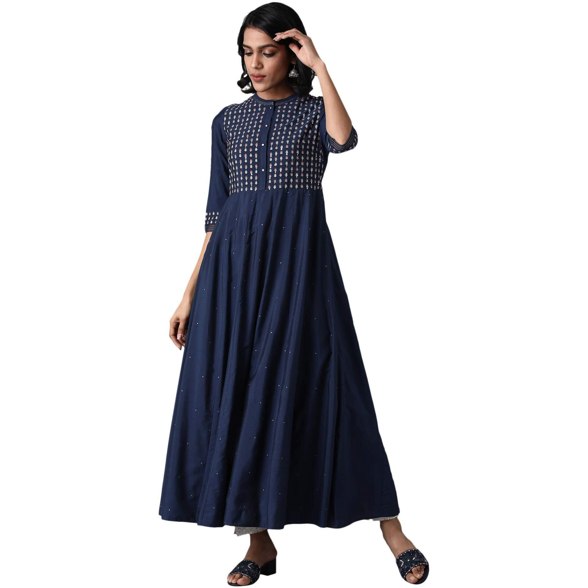 W For Woman Rayon A-Line Dress (20Few12214-113179_Blue_16 (Xx-Large))