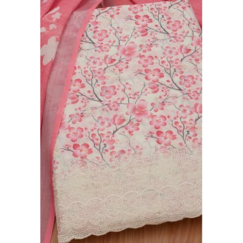 Soch Womens Pink Linen Floral Print Unstitch Dress Material With Thread Work