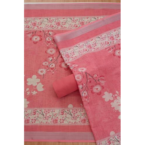 Soch Womens Pink Linen Floral Print Unstitch Dress Material With Thread Work