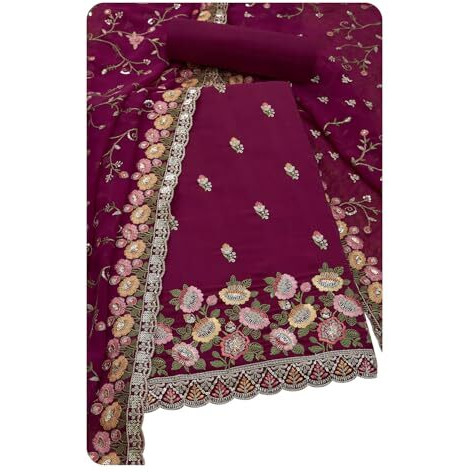 Soch Womens Wine Crepe Embroidered Unstitch Dress Material With Zari