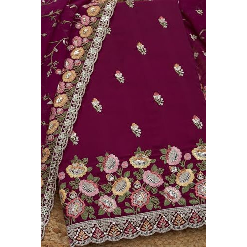 Soch Womens Wine Crepe Embroidered Unstitch Dress Material With Zari